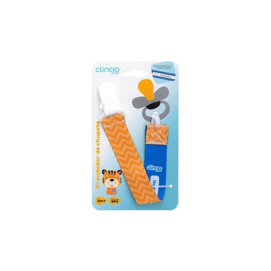 Prendedor de Chupeta Tigre Laranja/Azul - Clingo