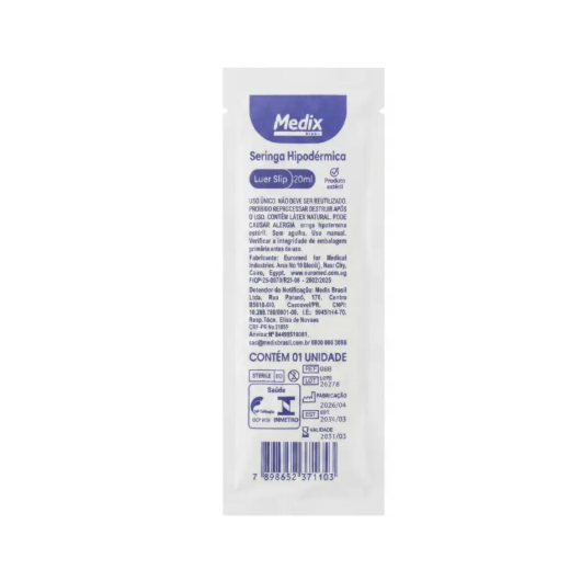 Seringa Descartável Slip Medix 20ml