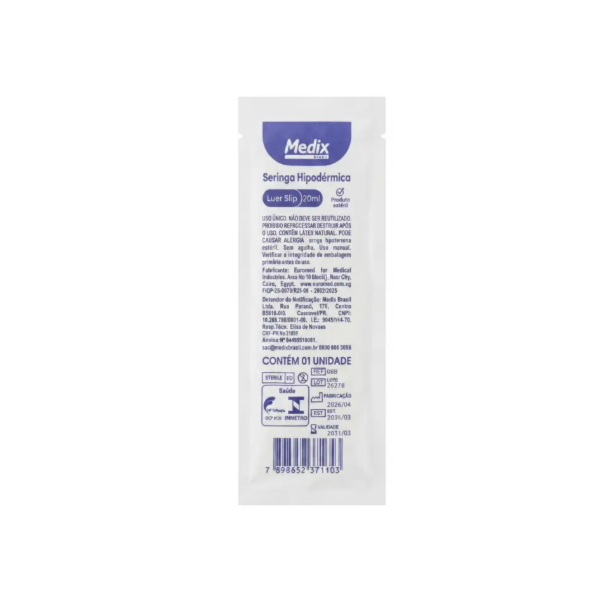 Seringa Descartável Slip Medix 20ml