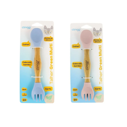 Talher Duplo De Bambu E Silicone - Clingo Talher Duplo De Bambu E Silicone - Clingo