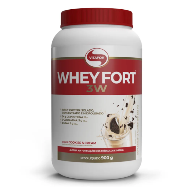 Whey fort 3W Vitafor 900g - Sabor Cookies & Cream Whey fort 3W Vitafor 900g - Sabor Cookies & Cream