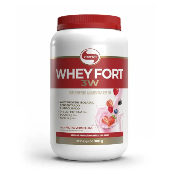 Whey fort 3W Vitafor 900g - Sabor Frutas Vermelhas
