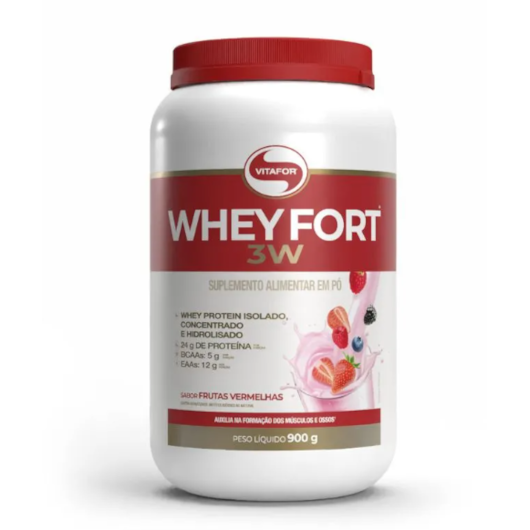Whey fort 3W Vitafor 900g - Sabor Frutas Vermelhas Whey fort 3W Vitafor 900g - Sabor Frutas Vermelhas